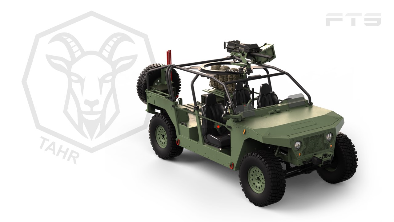 Light open-frame vehicle with mounted weapon station
