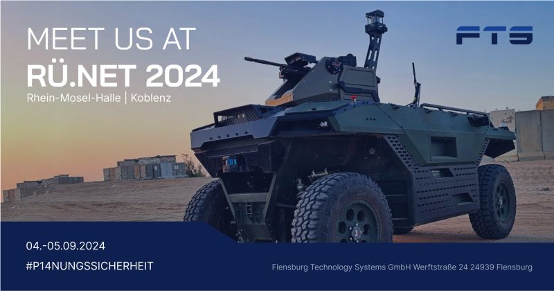 Event graphic with an unmanned vehicle: “Meet us at RÜ.NET 2024”