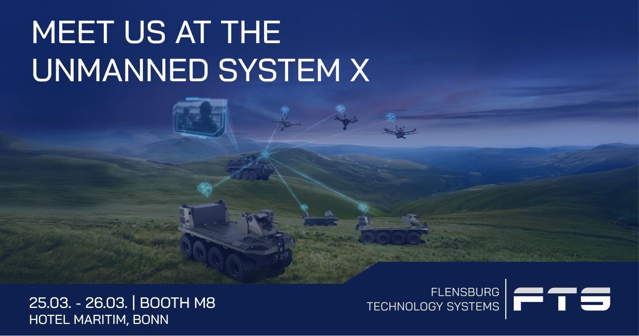 Event graphic with unmanned systems: “Meet us at the Unmanned System X”