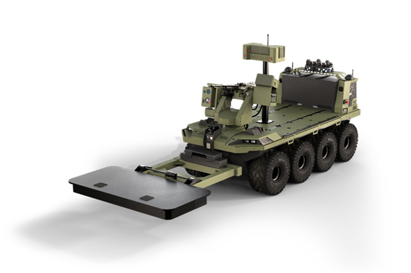 Eight-wheeled unmanned ground vehicle with a front detection plate